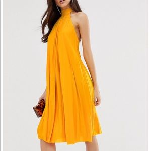 ASOS DESIGN backless halter pleated midi dress